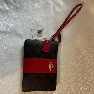 Coach Signature Brown and Red Wristlet